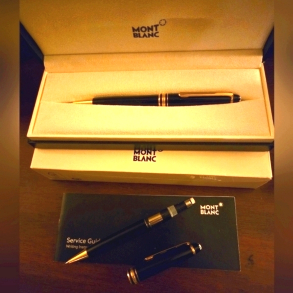 Pair of Montblanc 18k Gold Rollerball/Pencil Instruments, Leather & Wood Boxes - Picture 1 of 7